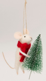 Sass & Belle Felt Mouse with Christmas Tree Decoration