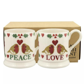 Emma Bridgewater Christmas Joy Robin Set Of 2 1/2 Pint Mugs Boxed