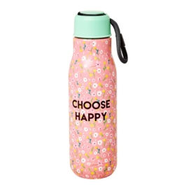 Rice Isolating Drinking Bottle with 'CHOOSE HAPPY' print - RVS