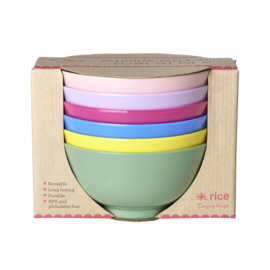 Rice Medium Melamine Bowls 'Flower me Happy' Colors - Set of 6