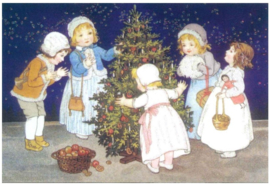 Meander Dubbele Kaart met Envelop - Kinderen om kerstboom