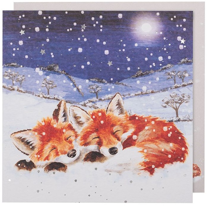 Wrendale Designs 'Foxes in the Snow' Fox Luxury Boxed Christmas Cards - set van 8 kaarten