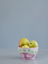 Rice Medium Ceramic Bowl with Embossed Flower Design - Lavender