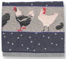 Bunzlau Tea Towel Chickens Dark Blue