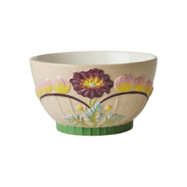 Rice Medium Ceramic Bowl with Embossed Flower Design - Soft Sand