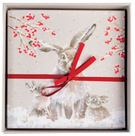Wrendale Designs 'Snowfall' Hare Luxury Boxed Christmas Cards - set van 8 kaarten