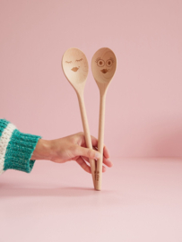 Rice Wooden Cooking Spoon - Sweet Face - Met Ophanglus-