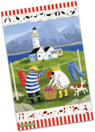 Emma Ball Cotton Tea Towel - Mr & Mrs Fish - Windy Washing Day