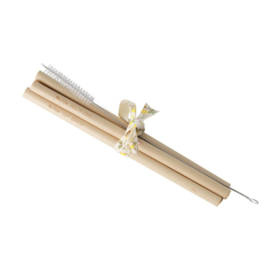 Rice 4 Bamboo Straws with Assorted Wording + Cleaning Brush