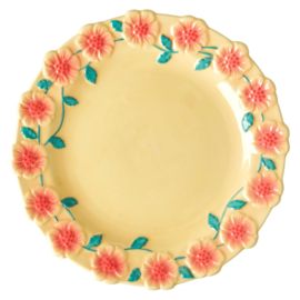 Rice Dinner Plate with Embossed Flower Design - Creme