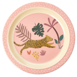 Rice Melamine Kids Plate with Pink Jungle Animals Print -bord met verdieping-