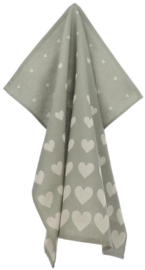 Bunzlau Tea Towel - Hearts Dark Green