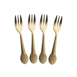 Rice Stainless Steel Seashell Cake Fork - Gold Coated - set van 4