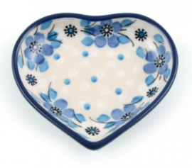 Bunzlau Teabag Dish Heart Blue White Love