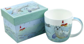 Emma Ball Mug with Gift Box - Swimming Seals -mok met rond oor-