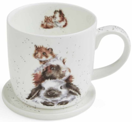 Wrendale Designs 'Piggy in the Middle' Mug & Coaster Set