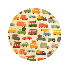 Rice Melamine Kids Lunch Plate with Happy Cars Print -bord met rand-