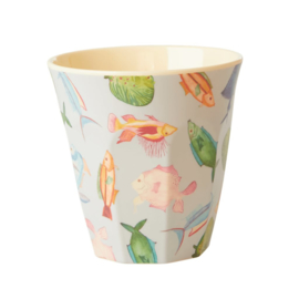 Rice Medium Melamine Cup with Fish Print