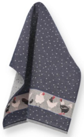 Bunzlau Tea Towel Chickens Dark Blue