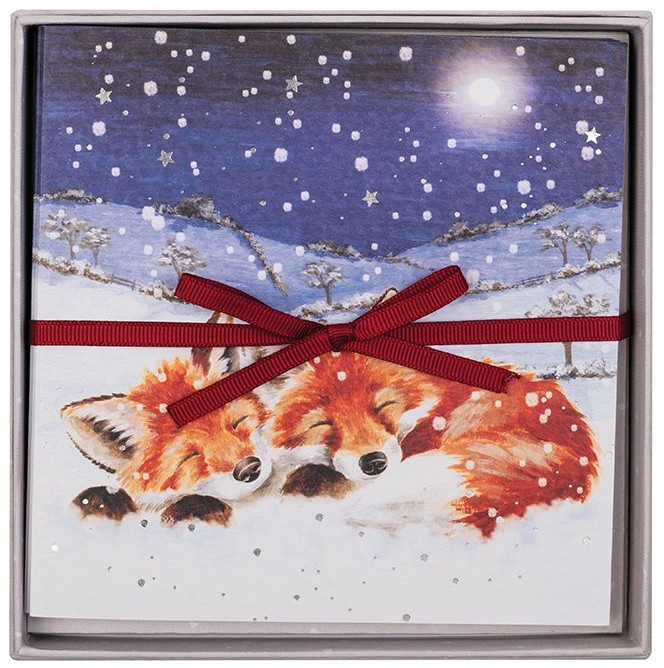Wrendale Designs 'Foxes in the Snow' Fox Luxury Boxed Christmas Cards - set van 8 kaarten