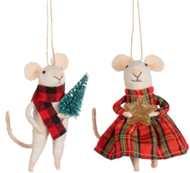 Sass & Belle Tartan Mouse Felt Decoration -set van 2-