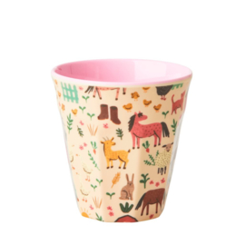 Rice Kids Small Melamine Cup - Soft Pink Farm Print