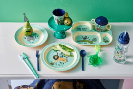 Rice Melamine Kids Plate with Blue Jungle Animals Print -bord met verdieping-