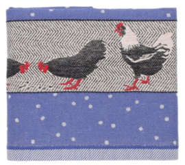 Bunzlau Tea Towel - Chickens Royal Blue