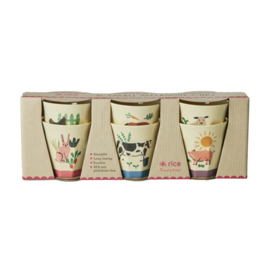 Rice Small Melamine Cup - Assorted Farm Prints - 6 pcs.