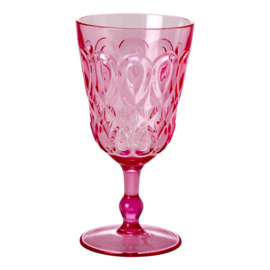 Rice Acrylic Wine Glass with Swirly Embossed Detail - Pink