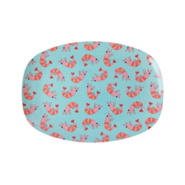 Rice Small Melamine Rectangular Plate - Shrimp Print