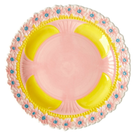 Rice Dinner Plate with Embossed Flower Design - Yellow