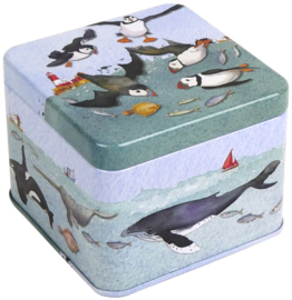 Emma Ball Small Square Tin Diving Puffins