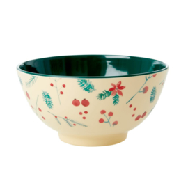 Rice Medium Melamine Bowl - Poinsettia Xmas Print *vernieuwd model*