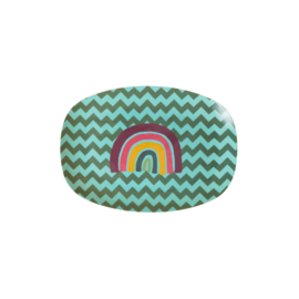 Rice Small Melamine Rectangular Plate - Zig Zag Rainbow Print