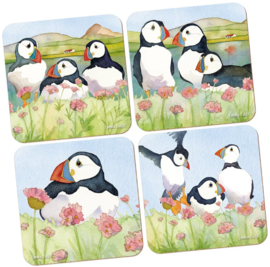 Emma Ball Coasters - Sea Thrift Puffins - set of 4