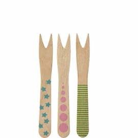 Rice 50 pcs. of Disposable Birch Canape Forks with Assorted Prints