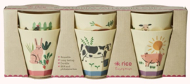 Rice Medium Melamine Cup Assorted Farm Prints - set of 6