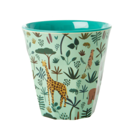 Rice Medium Melamine Cup with Green All Over Jungle Animals Print