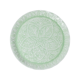 Rice Metal Round Tray with Embossed Details - Sage Green