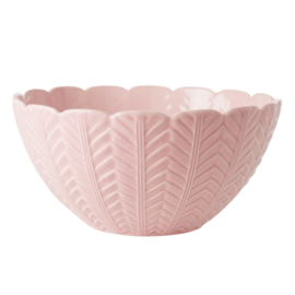 Rice Ceramic Salad Bowl with Embossed Detail - Pink