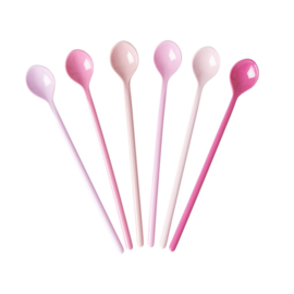 Rice Melamine Latte Spoons in Assorted 50 Shades of Pink Colors - Bundle of 6