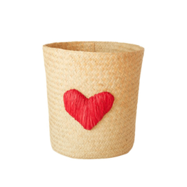 Rice Raffia Basket with Heart Embroidy