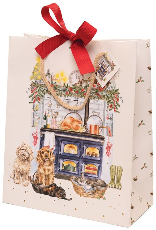 Wrendale Designs Gift Bag - Large 'The Country Christmas' Dog and Cat
