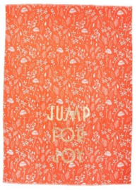 Rice Tea Towel - Orange Fall Print 'Jump for joy' - Neon Piping