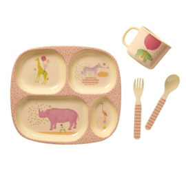 Rice Baby 4 pcs Melamine Dinner Set in Gift Box with Girls Animal Print