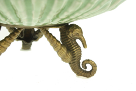 Meander Porseleinen Pot met Deksel - Groene Schelp - Brons