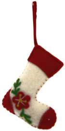 Meander Laarsje met bloem rood/wit hangend -vilt-12 x 3 x 15 cm