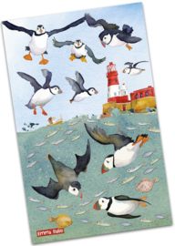 Emma Ball Cotton Tea Towel - Diving Puffins