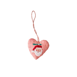 Rice Raffia Heart Ornament Santa - Pink
